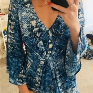 Blue Snakeskin Romper Long Sleeve